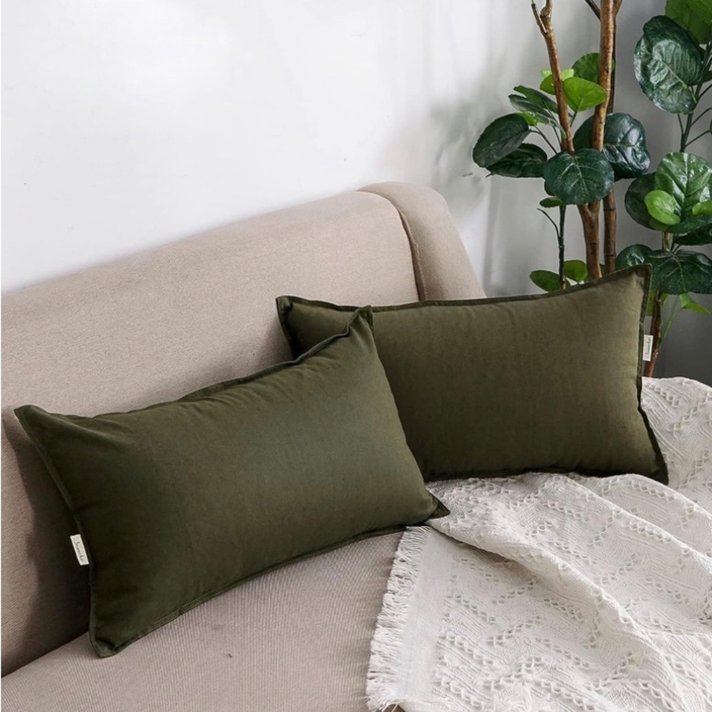 Natural Cotton Linen Green Decorative 12"x20" Throw Pillow Case Cushion Covers